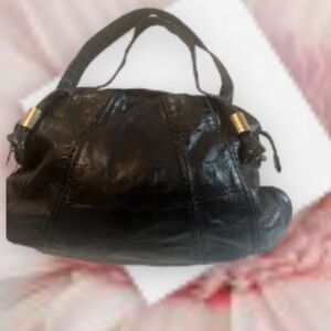 Vintage Tre Vero Black Leather Double Zip Two Handle Satchel Purse Bag NWOT